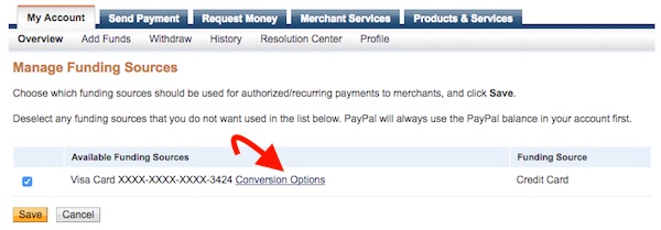 Disable Paypal conversion rate