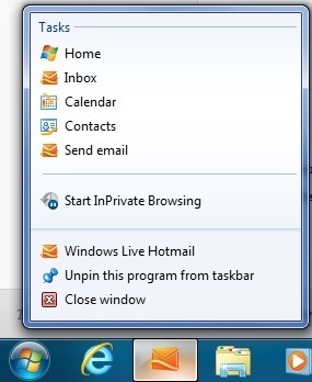 Hotmail notification in taskbar with IE9