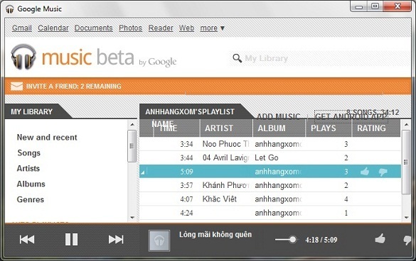 Trình phát nhạc desktop dành cho Google Music Manager