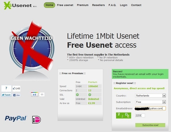 Miễn phí tài khoản trọn đời tại Usenet