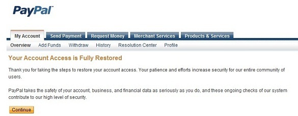 Phục hồi tài khoản PayPal bị khóa
