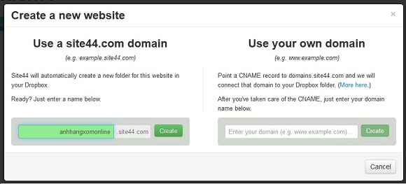 Site44.com - Hỗ trợ tạo trang web tĩnh và lưu trên Dropbox