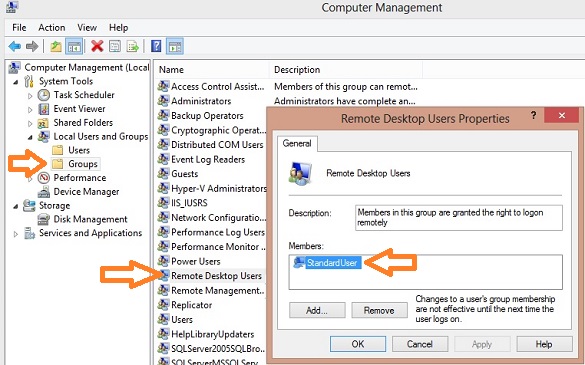 Cấu hình cho phép user standard sử dụng Remote Desktop