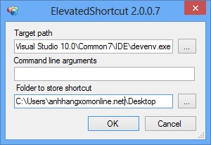 ElevatedShortcut - Chạy một ứng dụng bất kỳ và bỏ qua UAC