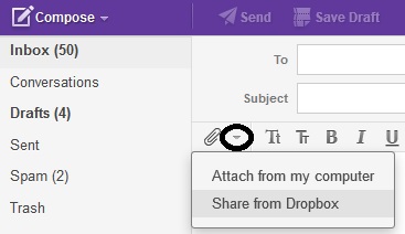 Yahoo!Mail sử dụng Dropbox làm dịch vụ gửi file đính kèm