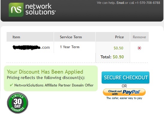 Networksolutions.com khuyến mãi tên miền với giá $0.5