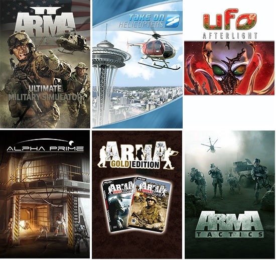ARMA II, Take On Helicopters, UFO: Afterlight, Alpha Prime, ARMA: Gold Edition and ARMA Tactics