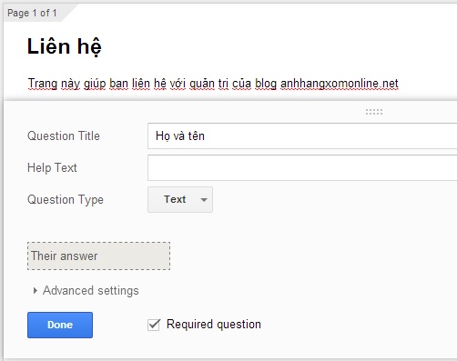 Tạo, tùy biến form Contact-us với Google Form