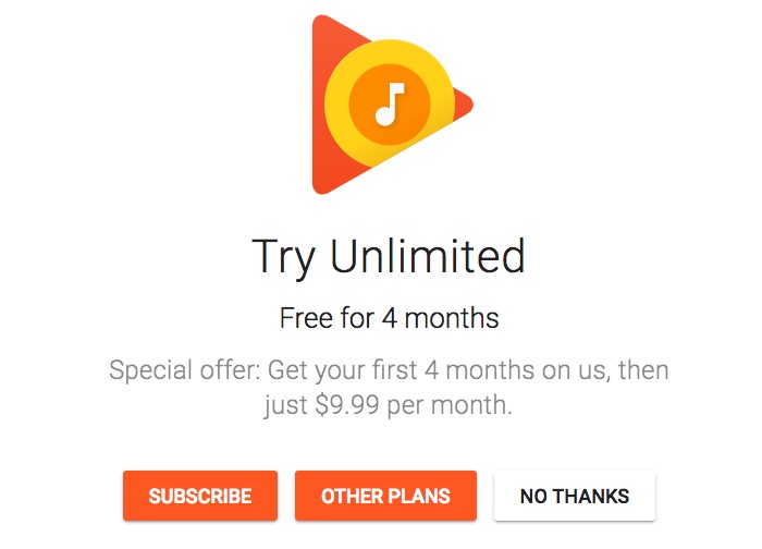 4-Months of Google Play Music & YouTube Red Subscription